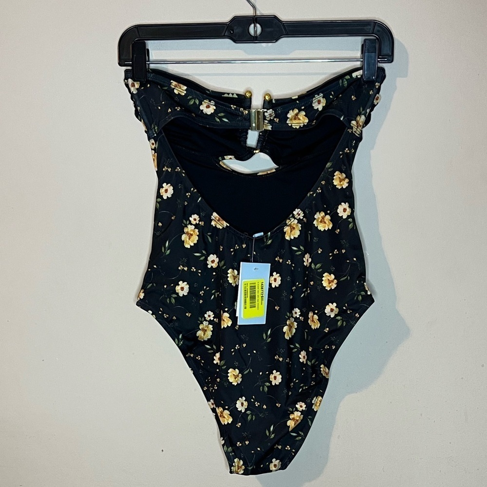 💃🏻Aqua Floral Black One Piece Swimsuit - Picture 3 of 5